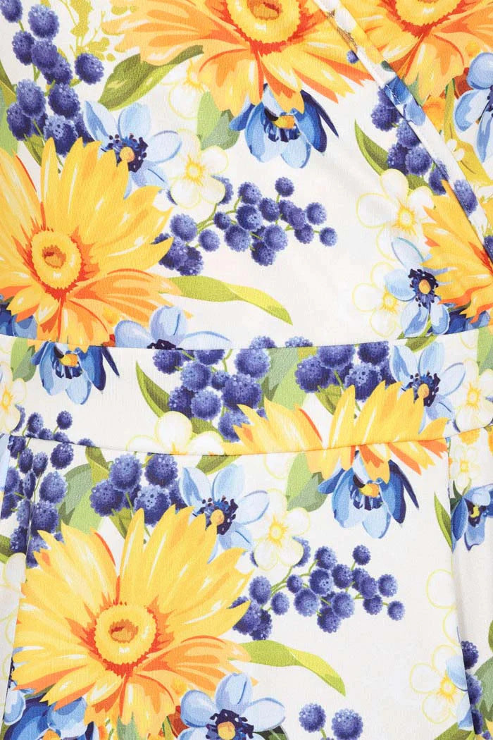 Yellow Floral Wrap Dress with Sash