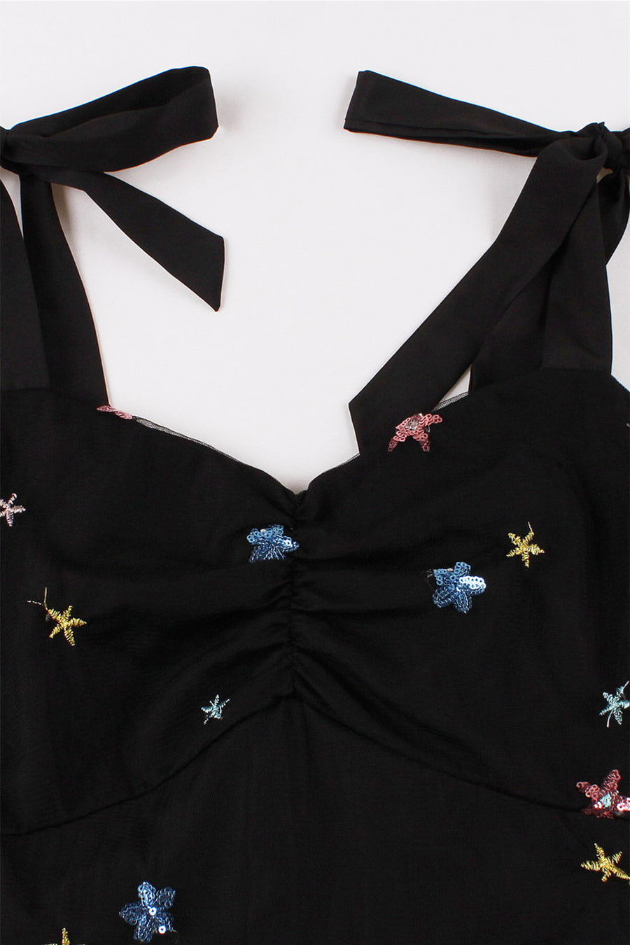 Black Mesh Short Dress with Sequin Stars