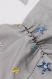 Black Mesh Short Dress with Sequin Stars