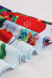 Santa Print Red A-line Christmas Dress