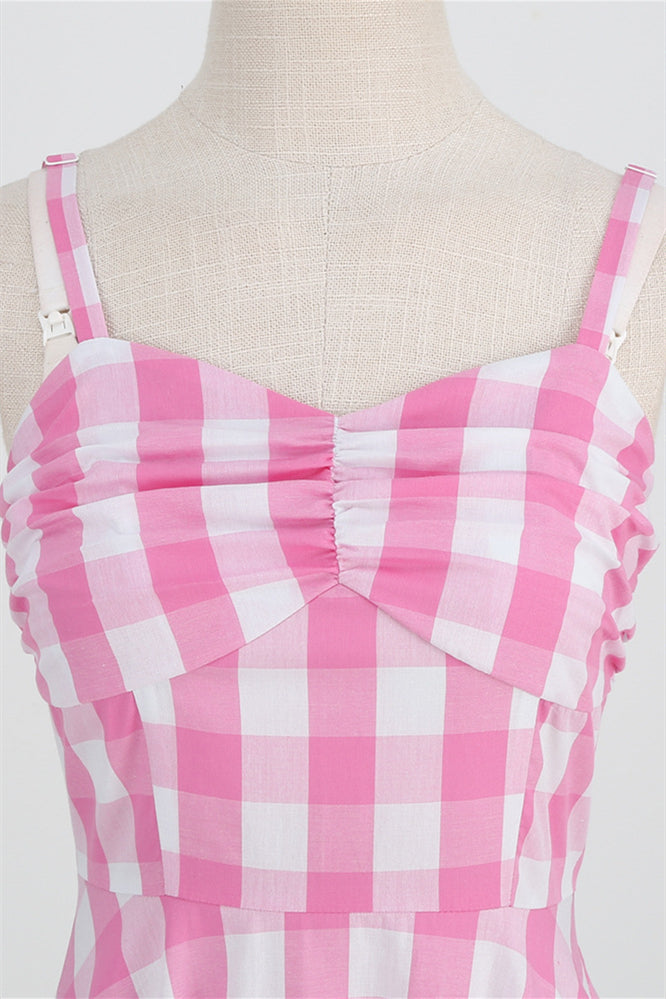 Straps Pink Plaid Barbie Dress