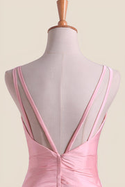 Pink Pleated Faux-Wrap Long Party Dress