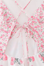 Pink Floral Print Ruffles Long Summer Dress