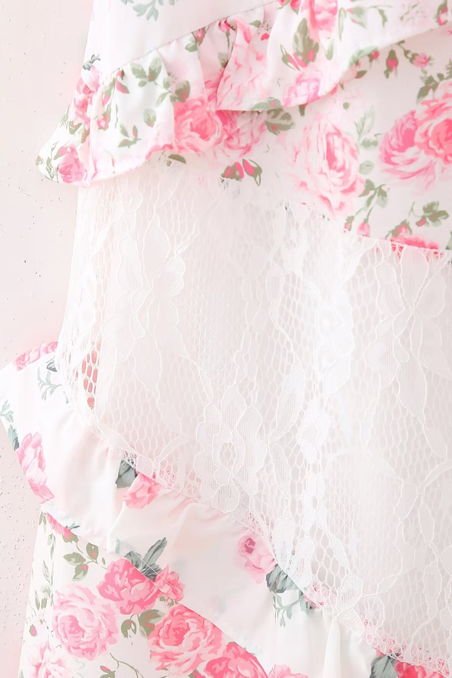 Pink Floral Print Ruffles Long Summer Dress