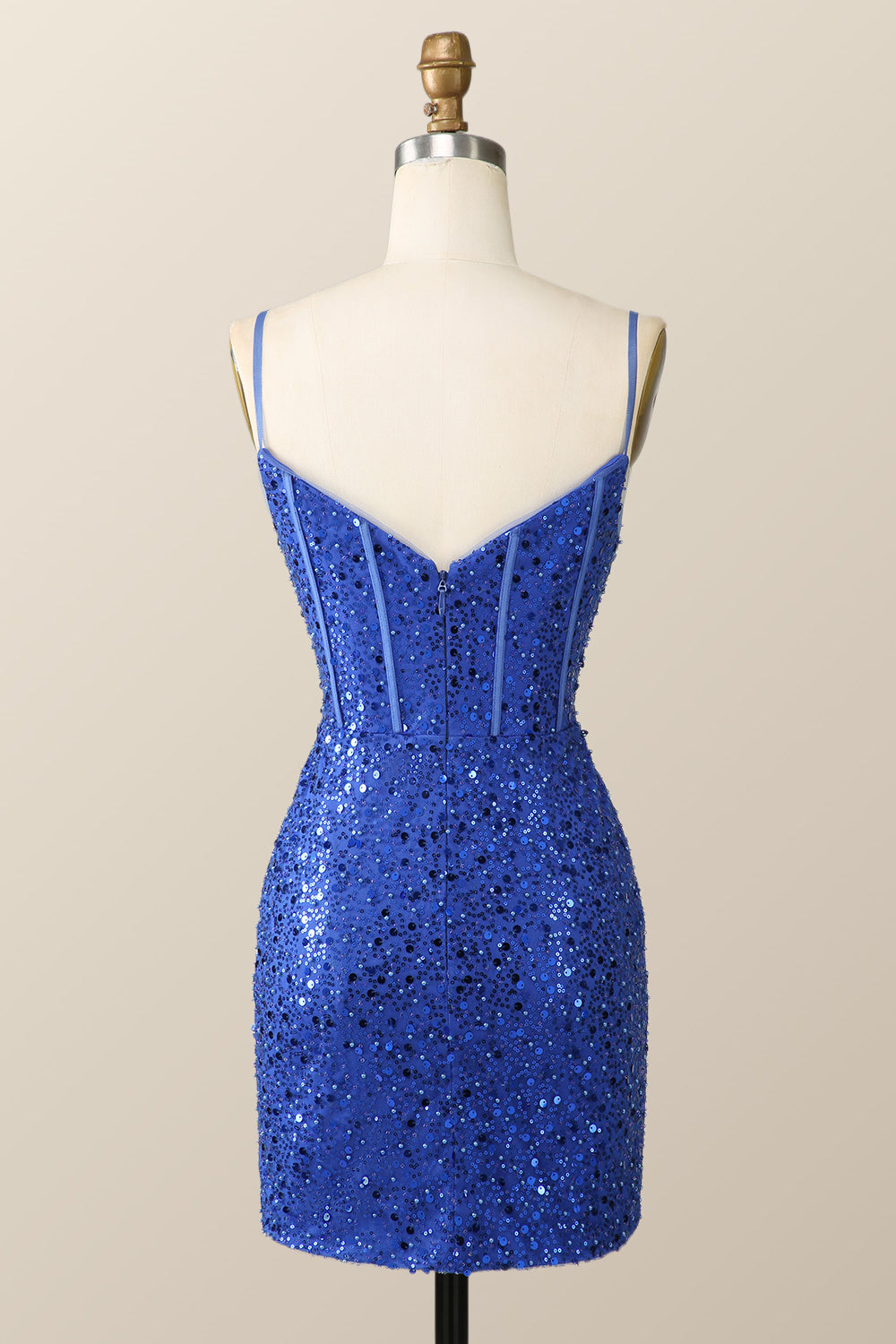 Straps Royal Blue Sequin Tight Mini Dress