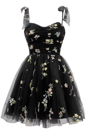 Blue A-line Floral Short Princess Dress