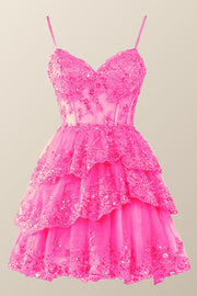 Straps Navy Appliques Tiered Layered Short Princess Dress
