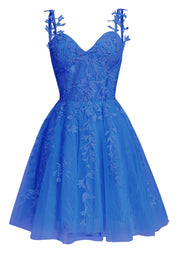 Navy Blue A-line Lace Appliques Short Homecoming Dress