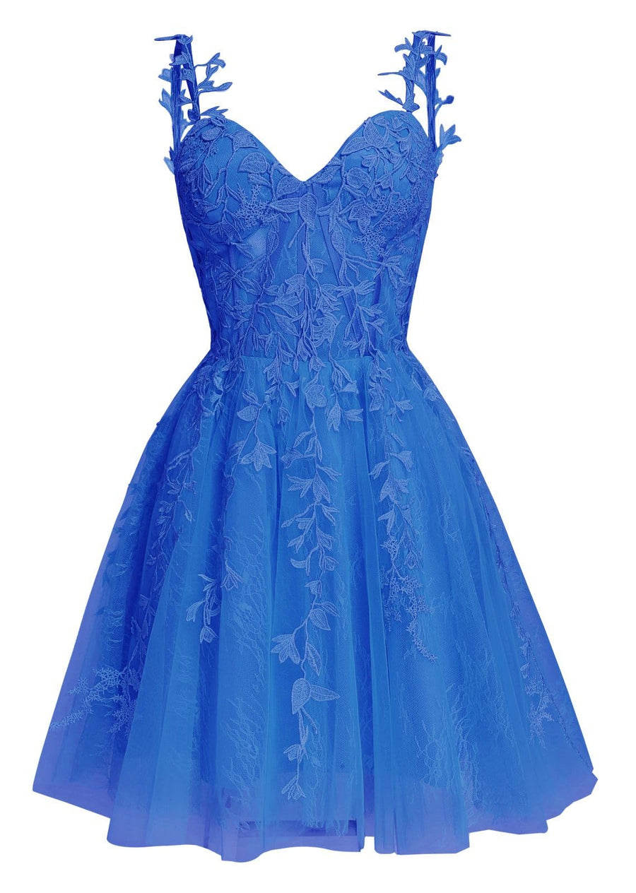 Navy Blue A-line Lace Appliques Short Homecoming Dress