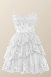 Straps Navy Appliques Tiered Layered Short Princess Dress