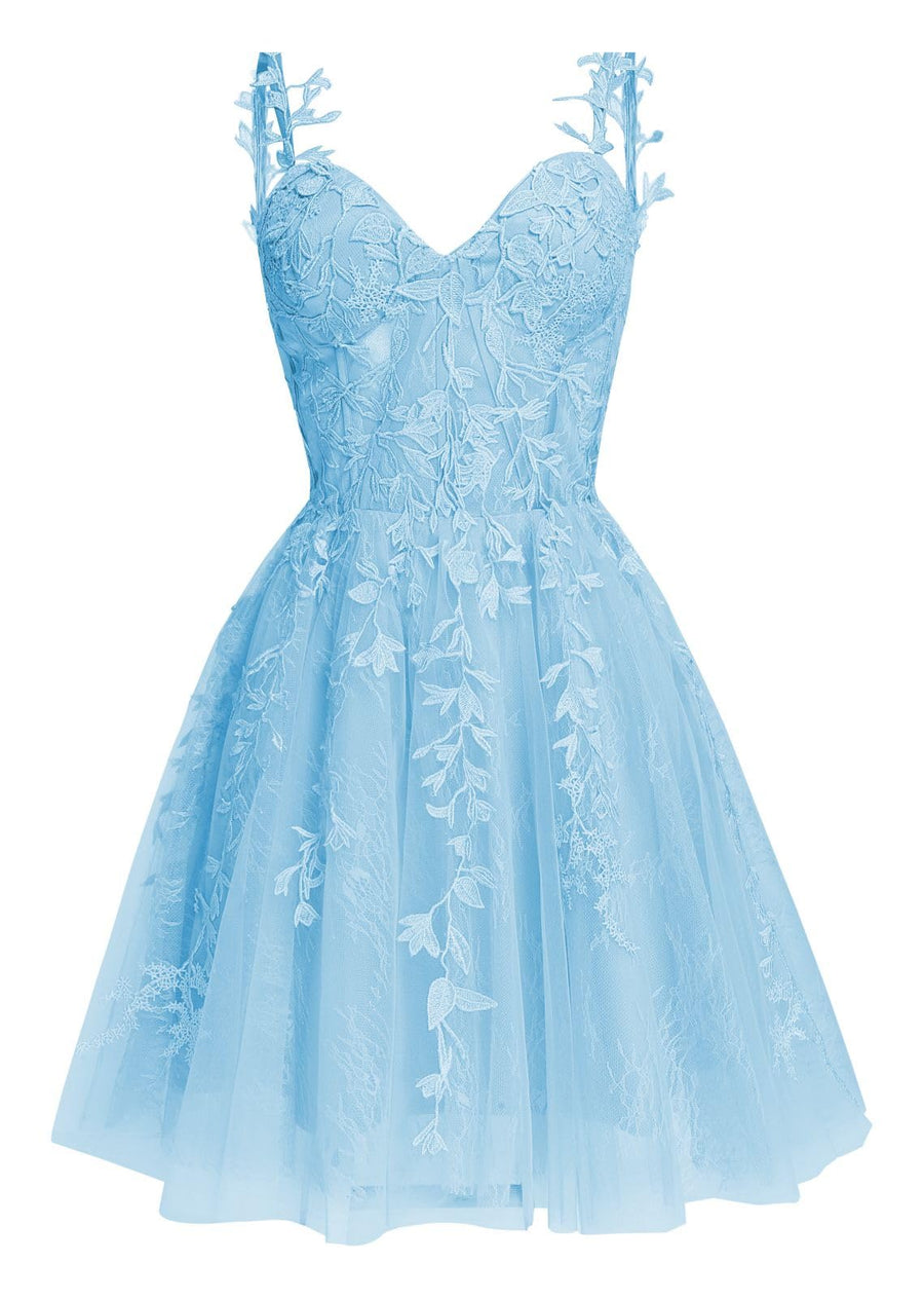 Navy Blue A-line Lace Appliques Short Homecoming Dress
