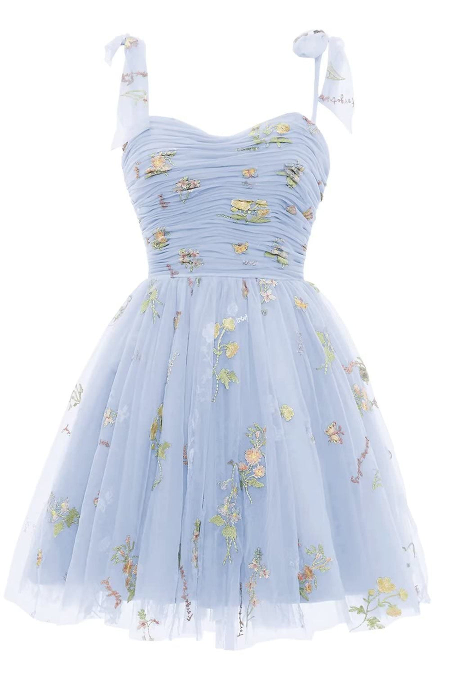 Blue A-line Floral Short Princess Dress