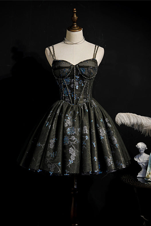 Black Corset Blue Flower Sequin Party Dress Ohmollydress Black Corset Blue Flower Sequin Party Dress Ohmollydress