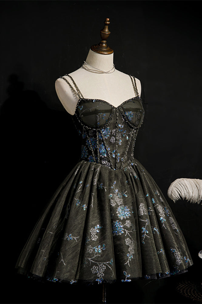 Black Corset Blue Flower Sequin Party Dress – Ohmollydress