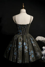 Black Corset Blue Flower Sequin Party Dress