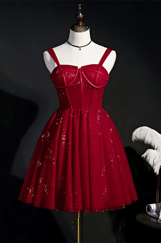 Wine Red Corset Tulle Short Princess Dress – Ohmollydress