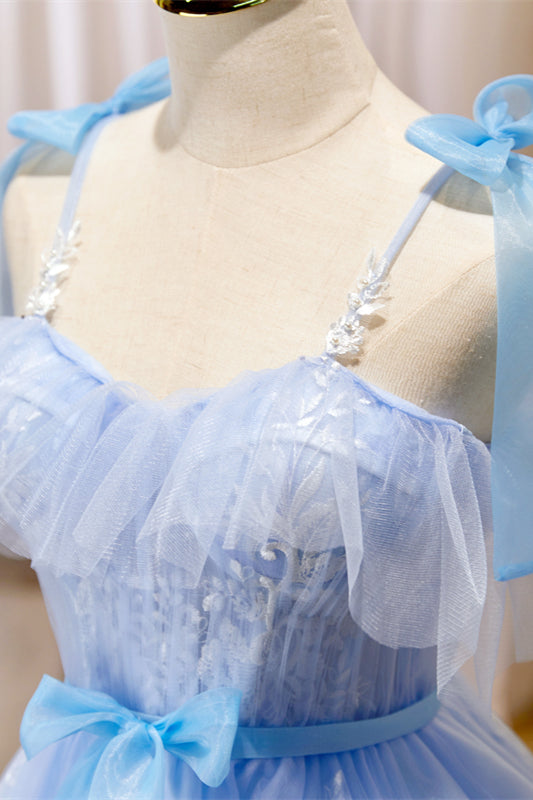 Sky Blue Tulle and White Lace Short A-line Princess Dress – Ohmollydress