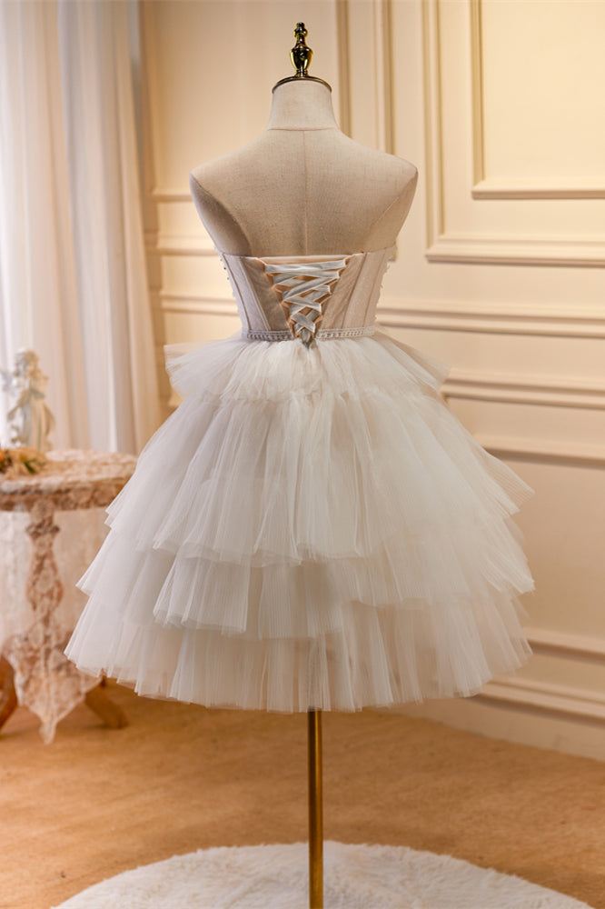 Sweetheart Ivory Tulle Ruffled Short Princess Dress