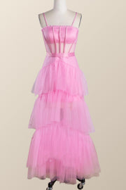 Pink Tulle Tiered Ruffle Party Dress