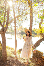 Puffy Long Sleeves Yellow Floral Cottage Dress