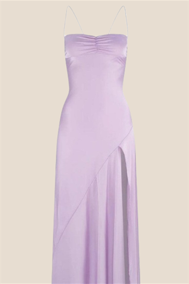 Spaghetti Straps Fuchsia Long Dress with Slit