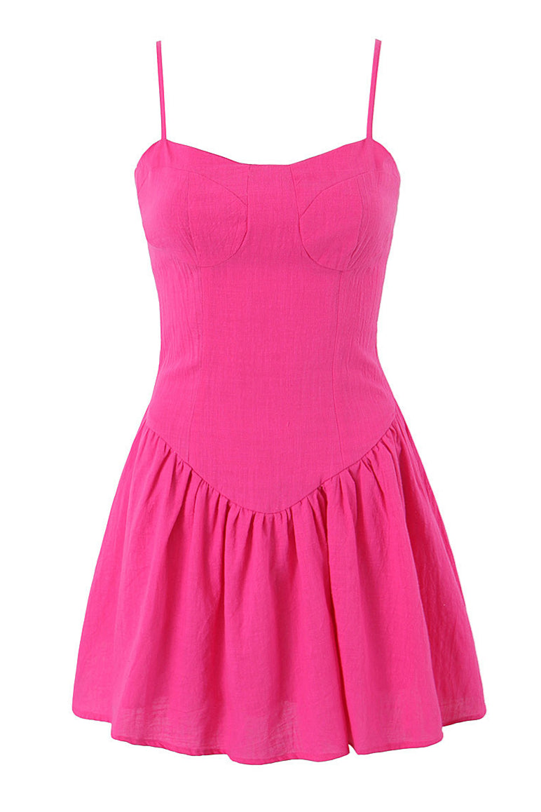 Spaghetti Straps Hot Pink Ruched Short Dress – Ohmollydress