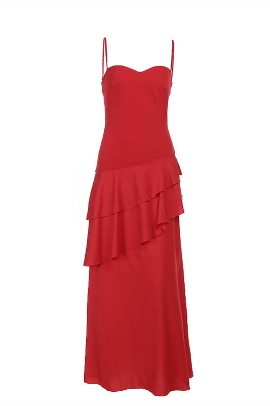 fitted lace wedding dress Badgley Mischka Belted Maxi Dress Red Ruffled Chiffon Size 0 Flutter S –  Celebrity Owned