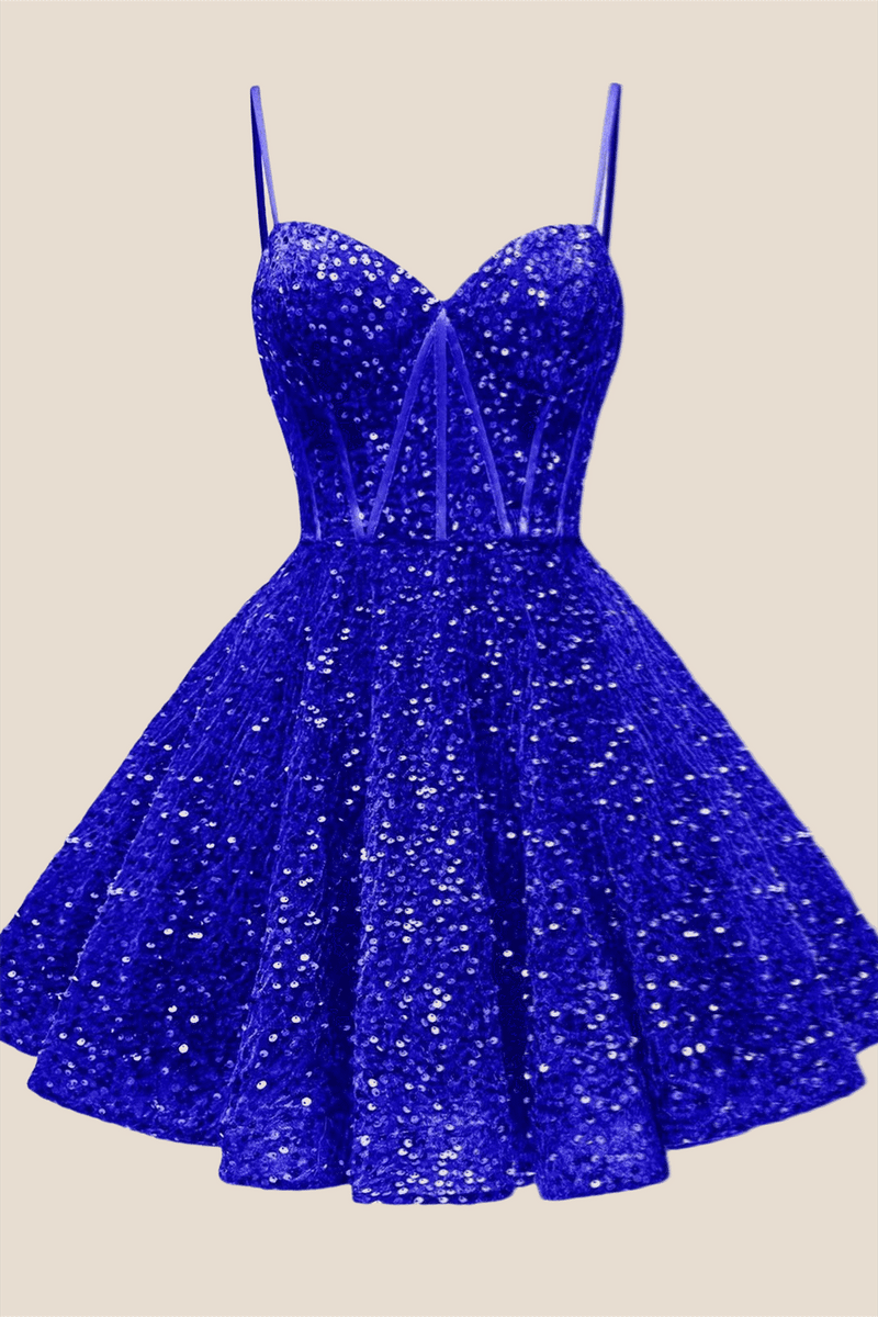 Spaghetti Straps Royal Blue Sequin Short Dress Ohmollydress Spaghetti Straps Royal Blue Sequin Short Dress Ohmollydress