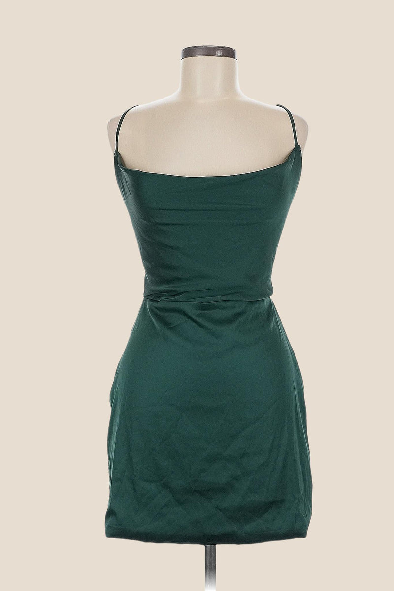 Square Neck Emerald Green Satin Short Dress – Ohmollydress