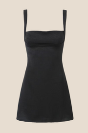 Square Neck Black A-line Party Dress