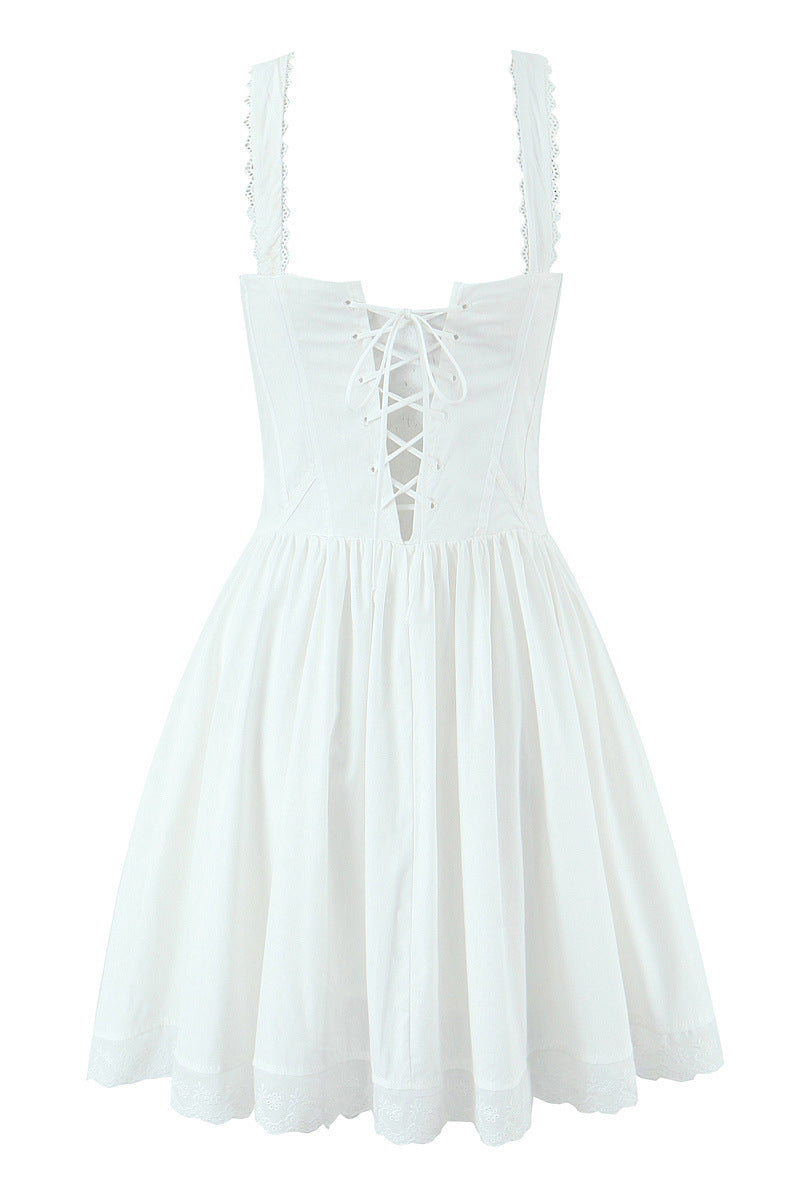 Square Neck White Lace Hem Short Dress – Ohmollydress