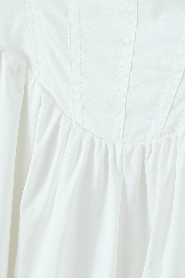 Square Neck White Lace Hem Short Dress