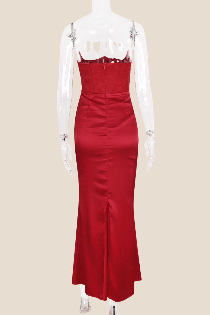 Strapless Red Ruched Mermaid Long Dress  Ohmollydress