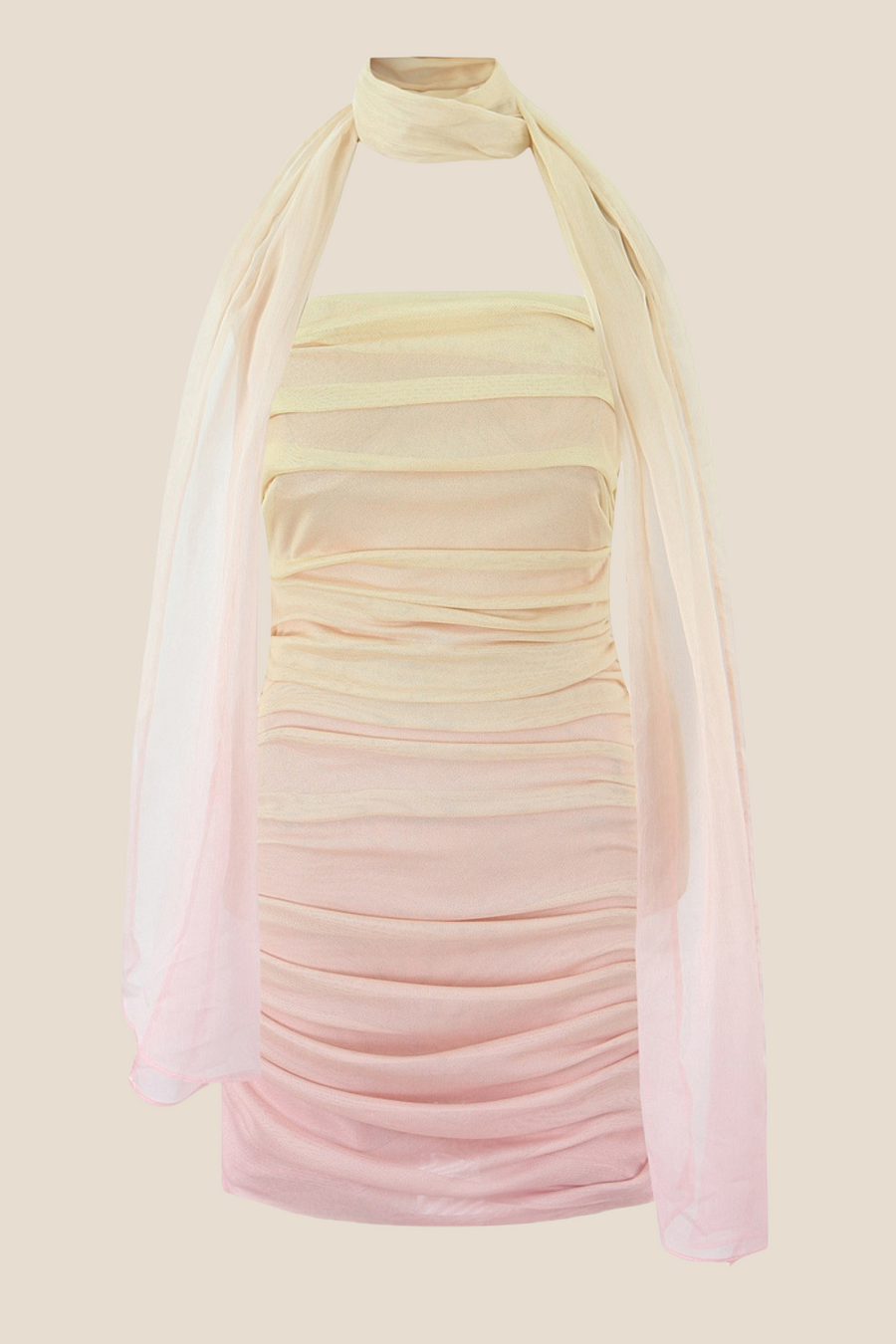 Strapless Multi-color Ruched Short Dress with a Scarf