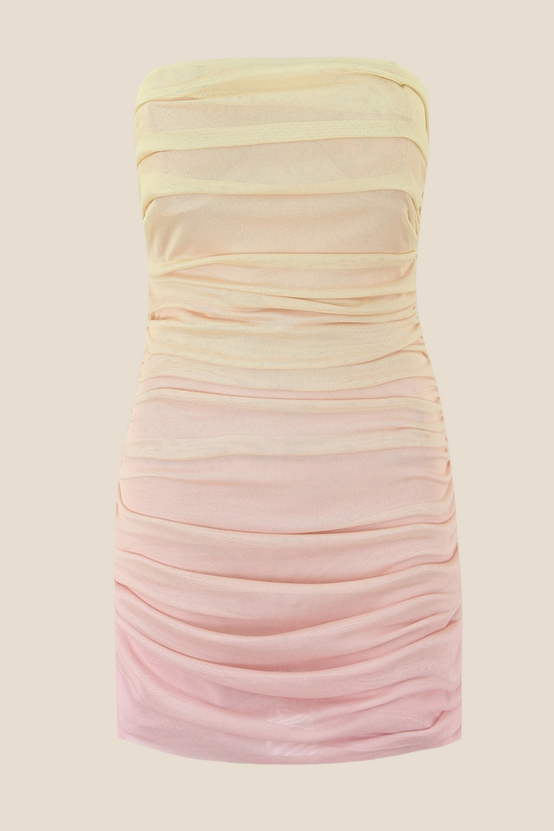 Strapless Multi-color Ruched Short Dress with a Scarf