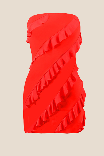 Strapless Black Ruffled Bodycon Short Dress