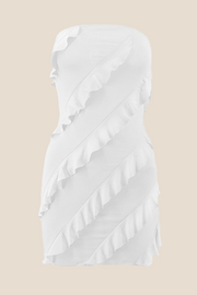 Strapless Black Ruffled Bodycon Short Dress