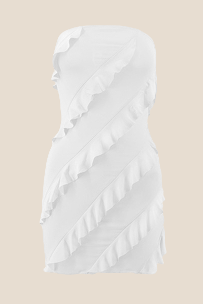 Strapless Black Ruffled Bodycon Short Dress