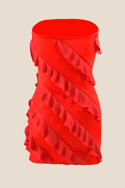 Strapless Black Ruffled Bodycon Short Dress