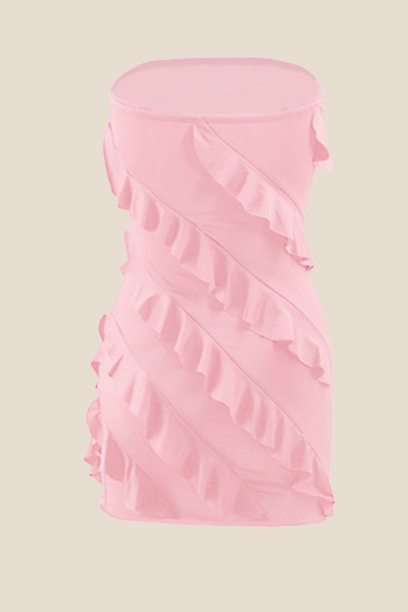 Strapless Black Ruffled Bodycon Short Dress