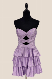 Strapless Red Beaded Tiered Short Dress with Keyhole