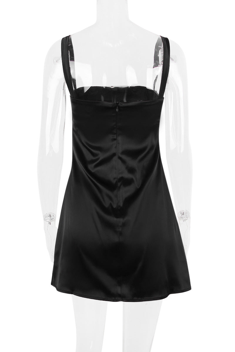 Straps Pink Satin Short Party Dress
