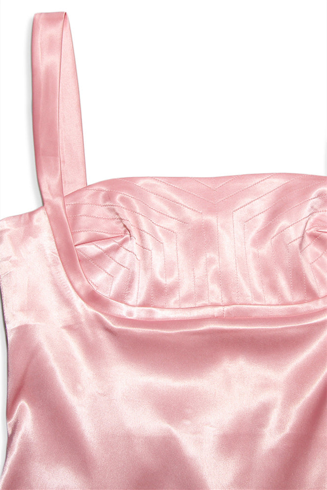 Straps Pink Satin Short Party Dress