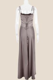 Straps Black Lace-up Back A-line Long Dress