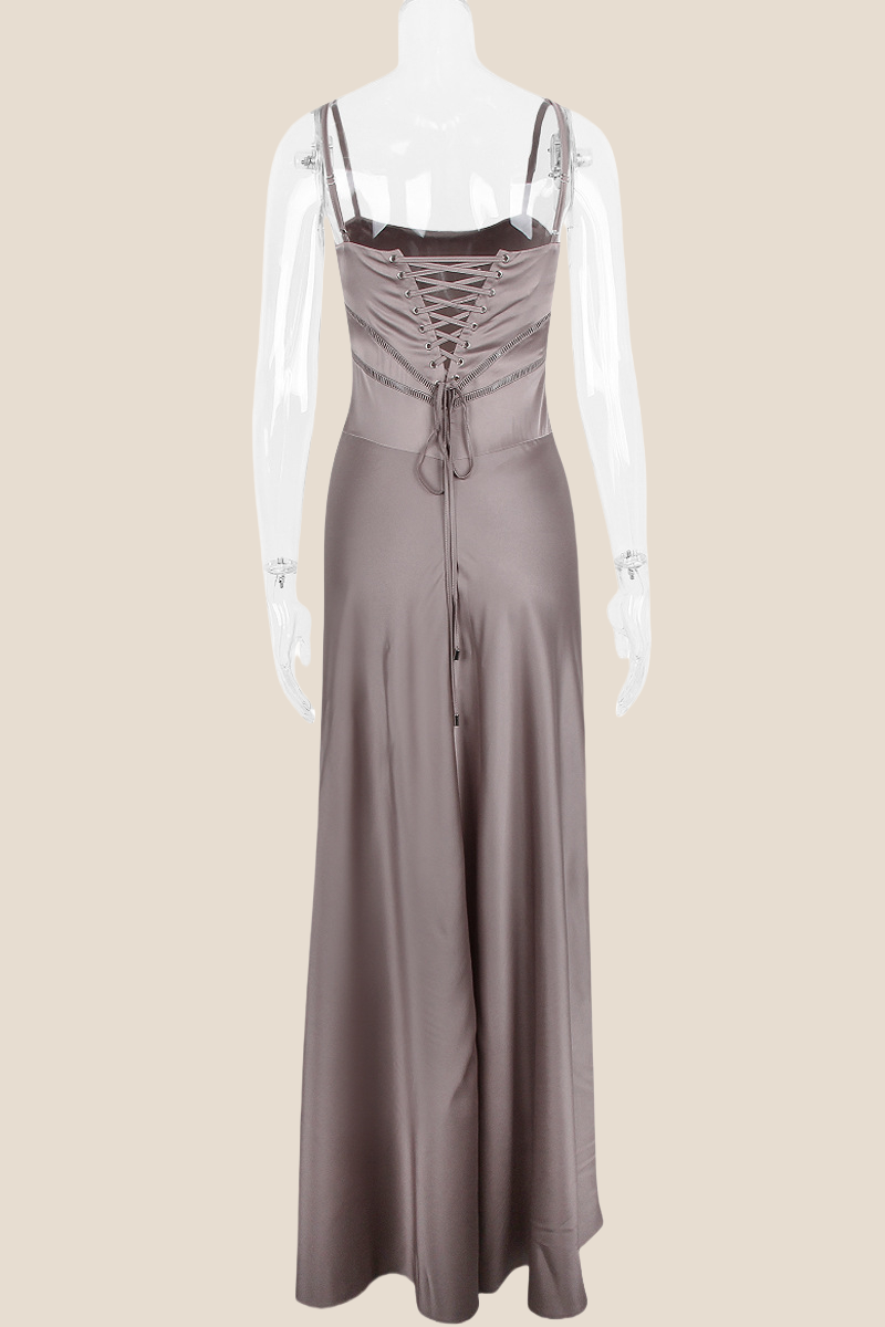 Straps Black Lace-up Back A-line Long Dress