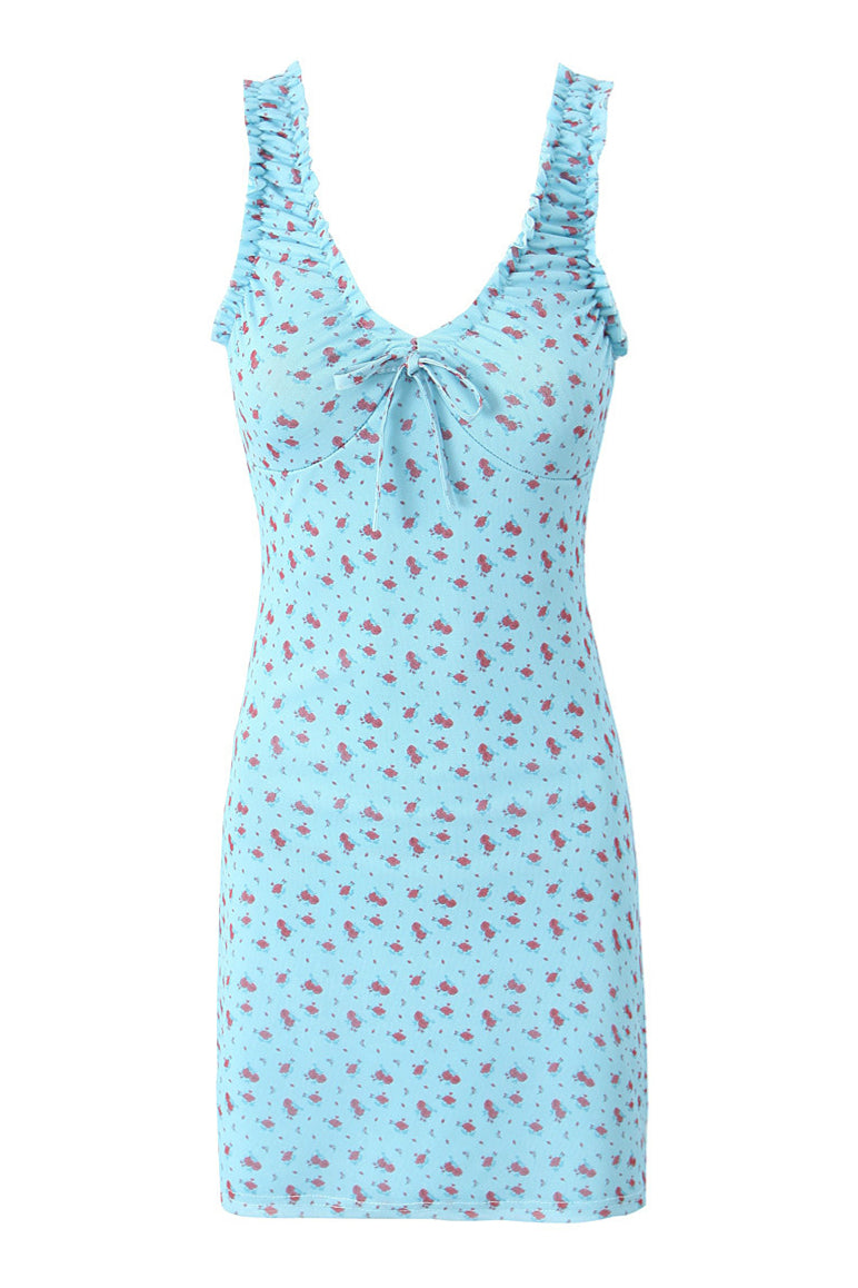 Straps Light Blue Floral Print Short Summer Dress – Ohmollydress