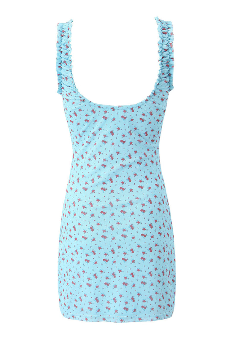 Straps Light Blue Floral Print Short Summer Dress Ohmollydress Straps Light Blue Floral Print Short Summer Dress Ohmollydress