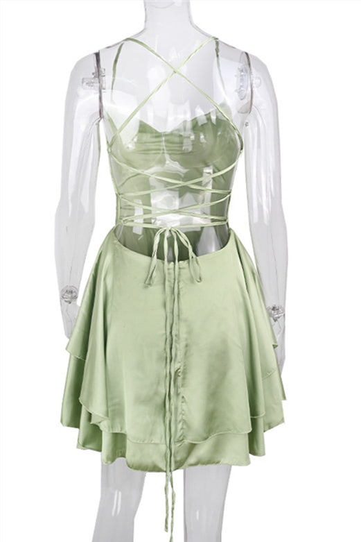 Straps Sage Green Ruffle Short Party Dress – Ohmollydress