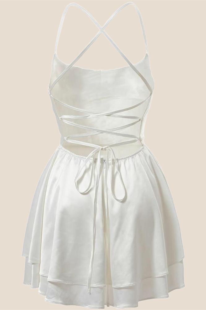 Straps White Satin A-line Short Homecoming Dress Ohmollydress Straps White Satin A-line Short Homecoming Dress Ohmollydress