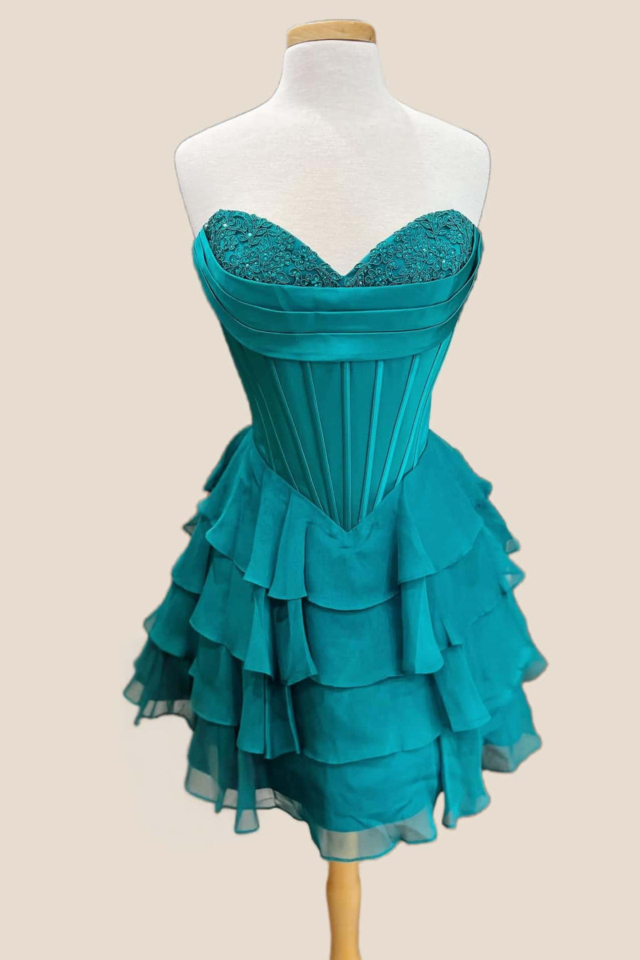Sweetheart Green Corset A-line Chiffon Short Homecoming Dress